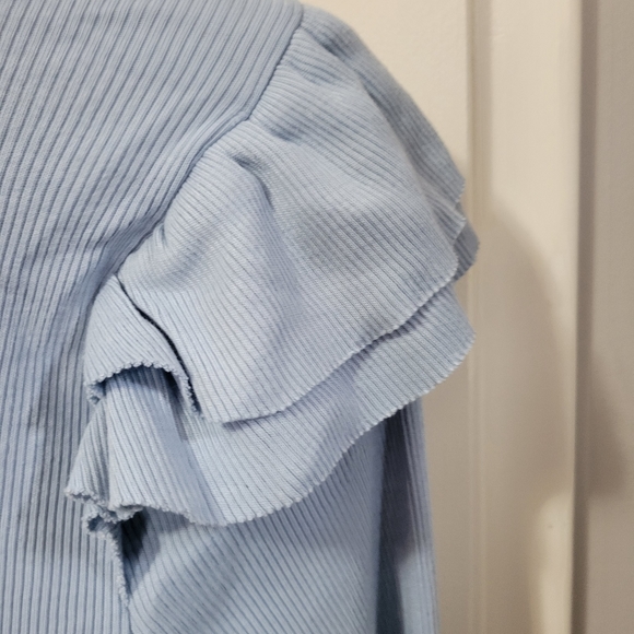 TLA Anthropologie | NWT Blue Ruffle Shoulder Long Sleeve Top - Picture 3 of 9
